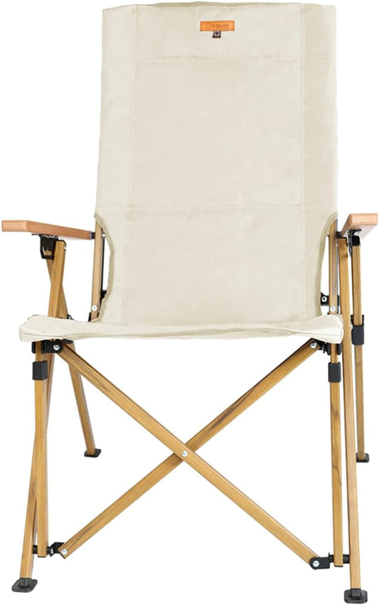 S'more 4-Level Adjustable Camping Chair with Armrests, High Back Reclining Outdoor Chair for Adults, Folding Lawn Chair with Carry Bag for Outdoor, Camping, Sporting Events, Fishing, Picnicking, Beige