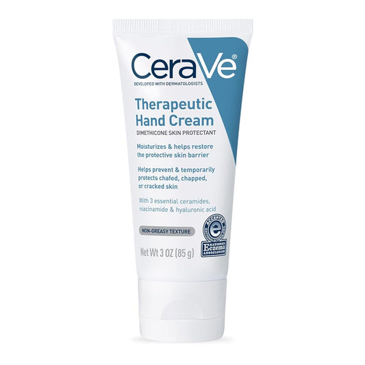 CeraVe Therapeutic Hand Cream for Dry Cracked Hands With Hyaluronic Acid and Niacinamide | Fragrance Free 3 Ounce