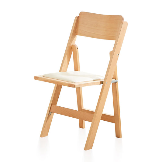 Wooden Folding Chair Nature Beech Frame with Soft PU Cushioned Chair-No Assembly