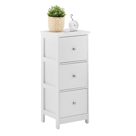 Narrow White Storage Cabinet with 3 Drawers, As Storage Cabinet for Bedroom