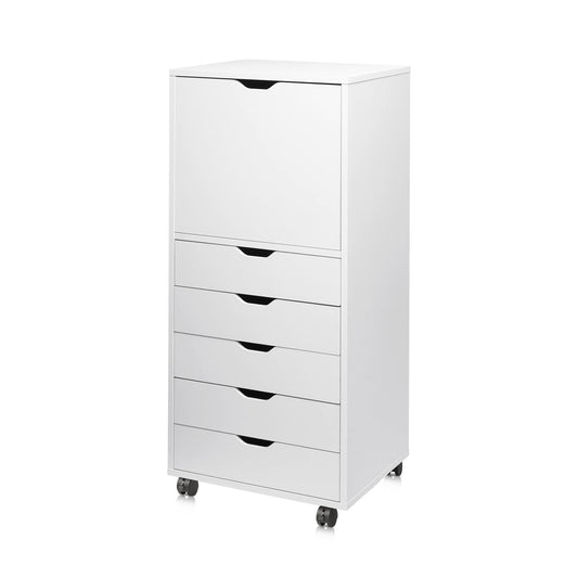 5-Drawer Wood Dresser with Top Cabinet Storage, Mobile Chest of Drawers, Wide Storage