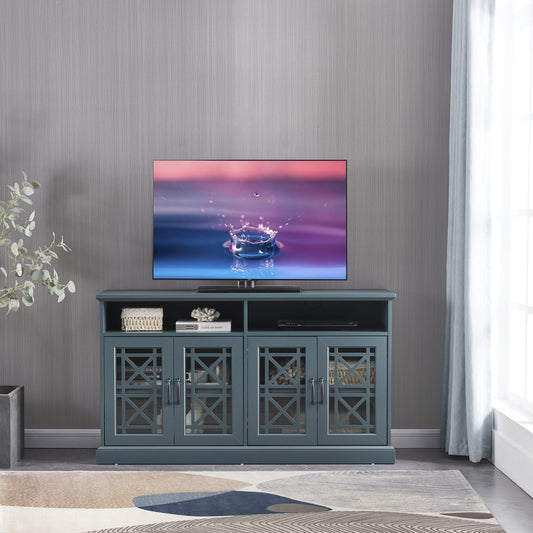 53¡± Wooden TV Stand Console Table,Storage Cabinet with Glass Door and Adjustable Shelves,Sideboard Buffet Cabinet for Kitchen Dining Room Living Room Cupboard,Dark Teal