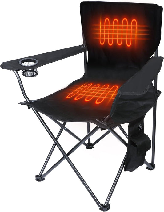 Heated Camping Chair for Sports Outdoor,Oversized Lightweight Heated Chair with 3 Heat Levels for Adults Support Up to 400lbs with Cup Holder