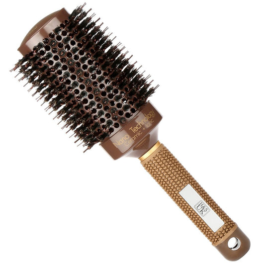 H&S Round Brush For Blow Drying - 2 Inch Thick - Large Ceramic Styling Boar Bristle Brush - Ionic & Nano Technology for Voluminous Hair