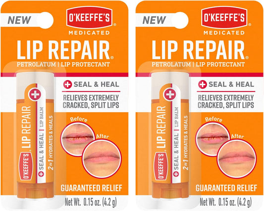 O'Keeffe's Medicated Lip Repair Seal & Heal Lip Protectant, Stick, (Pack of 2)