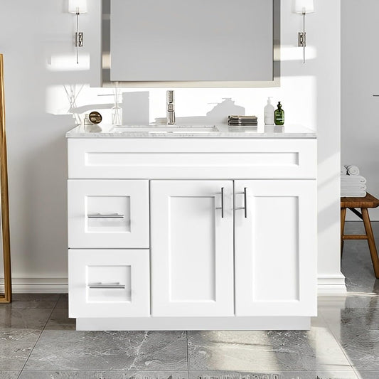 White Shaker Bathroom Vanity Sink Base with Drawers 36" Ready-to-Assemble Cabinet - $195
