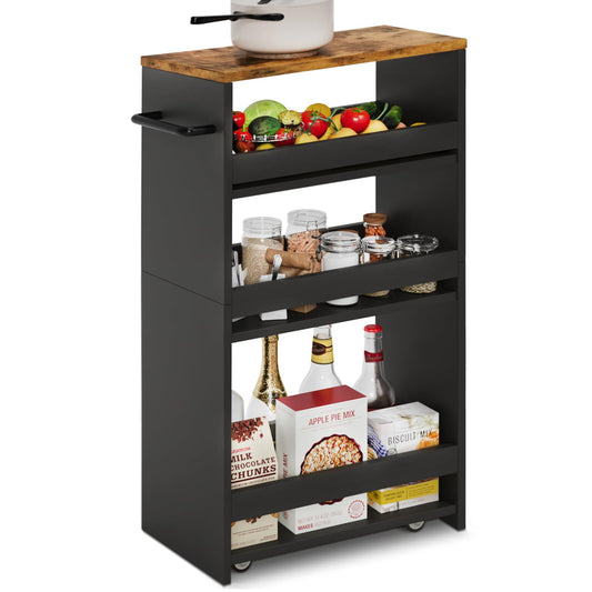 4 Tier Slim Storage Cart with Handle, Slide Out Storage Rolling Utility Cart Mobile Shelving