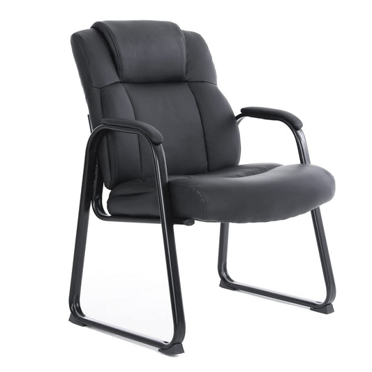 Big & Tall 400 lb. Guest Chair, Leather Reception Chairs with Sled Base and Padded Arm Rest