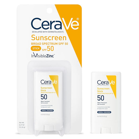 CeraVe Mineral Sunscreen Stick for Kids & Adults | 100% Sunscreen, Zinc Oxide Titanium Dioxide with Hyaluronic Acid and Ceramides Broad Spectrum SPF 50 Fragrance Free 0.47 Ounce