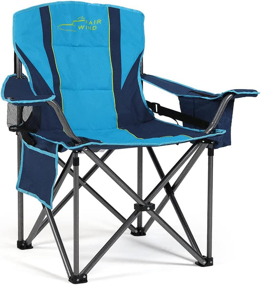 Oversized Fully Padded Camping Chair with Lumbar Support, Heavy Duty Cooler Bag Fold Chair Support 450 LBS， Green