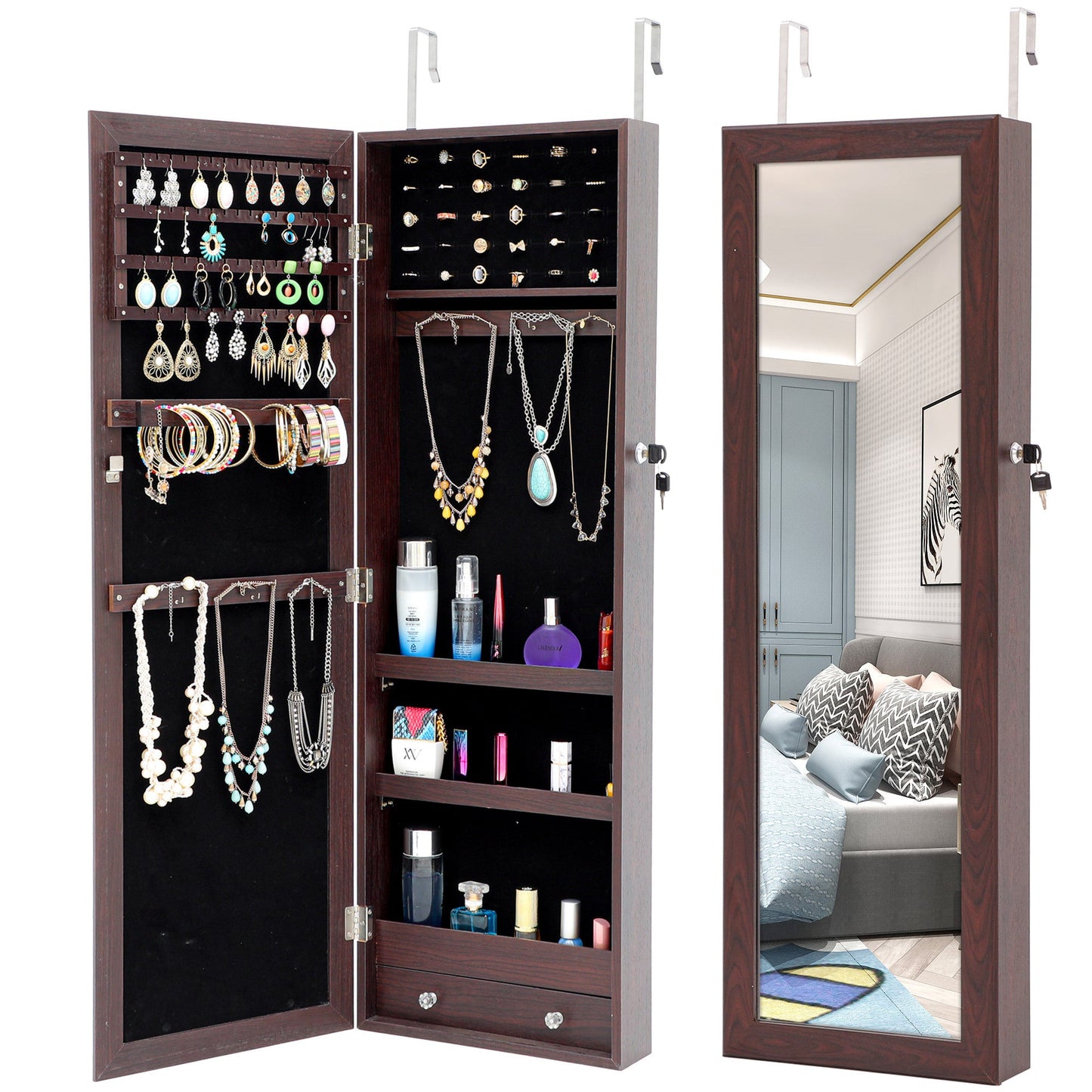 Fashion Jewelry Storage Mirror Cabinet Can Be Hung On The Door