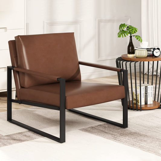 Modern PU Leather Accent Chair Arm Chair with Extra-Thick Padded Backrest and Seat Cushion Sofa Chairs