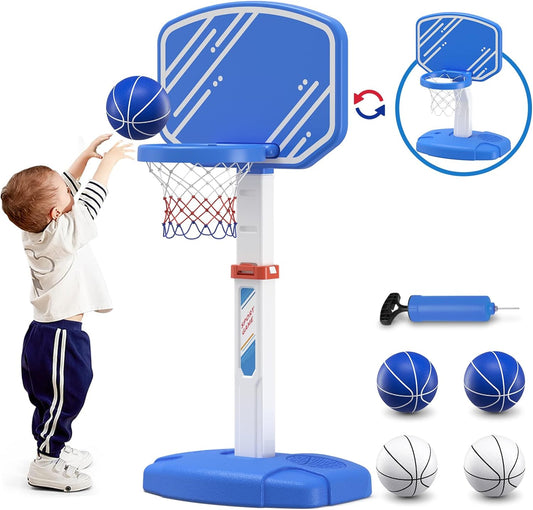 Toddler Basketball Hoop Indoor, Kids Basketball Hoop Outdoor with Adjustable Height/4 Balls/2 Nets, Mini Basketball Goal Court Sport Toys Gifts for Backyard Games Outside Swimming Pool