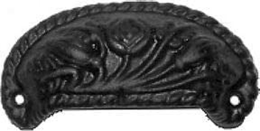 Victorian Iron Black Flowers Drawer Pull Handle Centers: 3-3/8" Antique Cabinet, Vintage Cupboard, Old Desk Reproduction Hardware