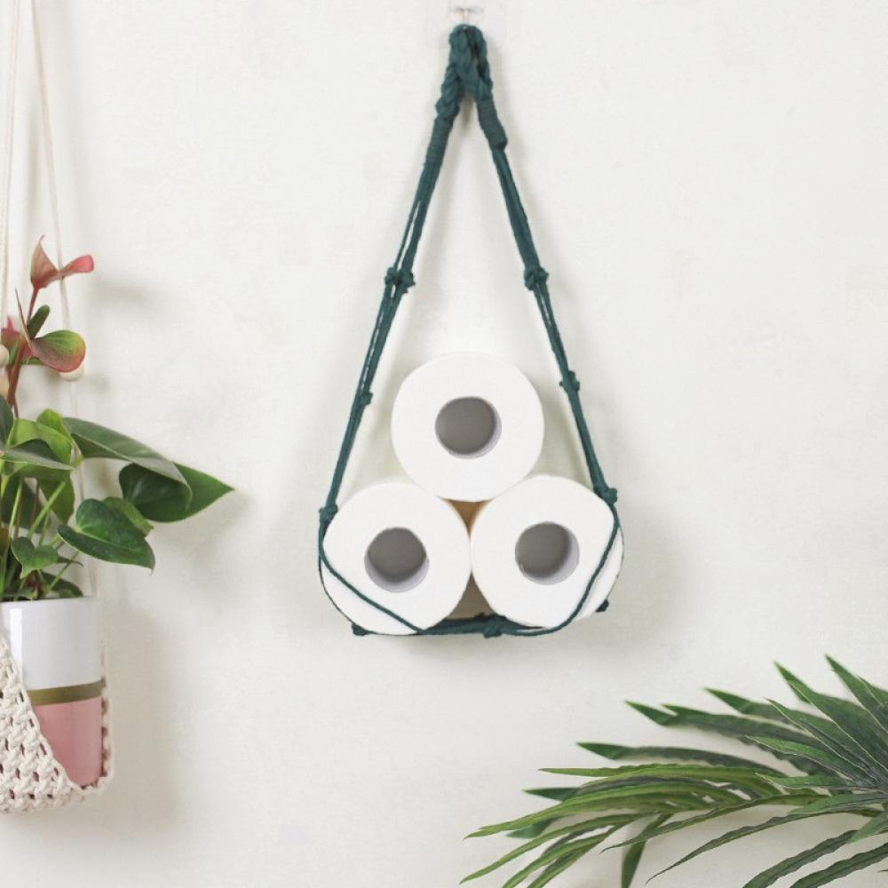 Cotton Woven Magazine Rack Bohemian Hanging Pocket Holder Basket for Books Newspapers Notebook Toilet Paper Home Storage Furniture > Cabinets & Storage > Magazine Racks Popvcly Green