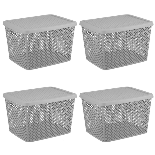 Extra Large Decorative Basket with Lid 4PK, Grey Furniture > Cabinets & Storage > Storage Chests Mainstays Gray 4