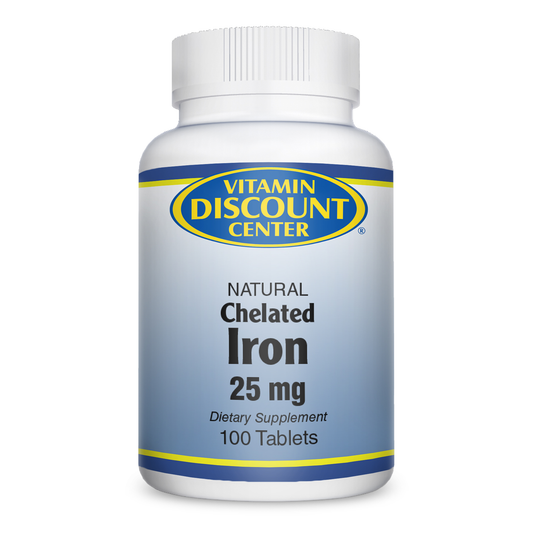 Natural Chelated Iron Dietary Supplement 25 Mg by Vitamin Discount Center 100 Tablets