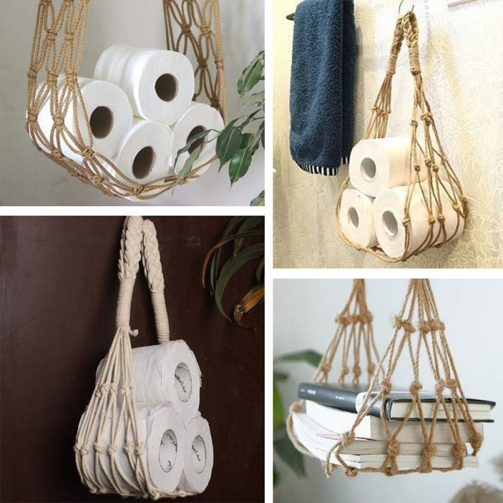 CUTELOVE Macrame Storage Rack Cotton Woven Magazine Organizer Netebook Newspapers Book Paper Towel Hanger Boho Wall Hanging Decorations Furniture > Cabinets & Storage > Magazine Racks CUTELOVE Dark Khaki