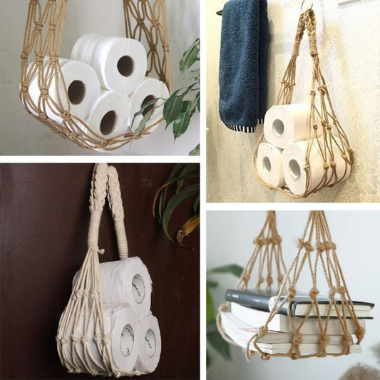 CUTELOVE Macrame Storage Rack Cotton Woven Magazine Organizer Netebook Newspapers Book Paper Towel Hanger Boho Wall Hanging Decorations Furniture > Cabinets & Storage > Magazine Racks CUTELOVE Dark Khaki