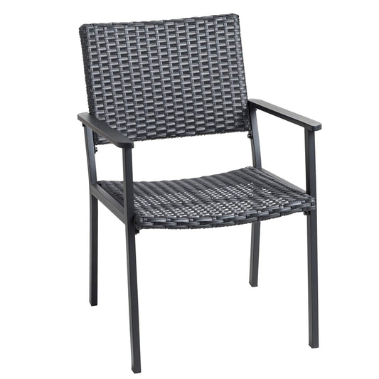 Outdoor Dining Chair for Outside Patio Table, Metal Frame, Black All Weather Wicker