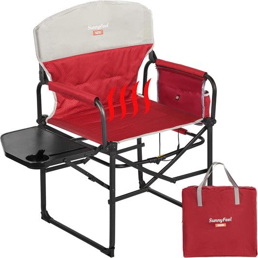 SUNNYFEEL Heated Camping Directors Chair, Heavy Duty,Oversized Outdoor Portable Heating Folding Chair with Side Table, Pocket for Beach, Fishing,Trip,Picnic,Lawn,Concert Foldable Camp Chairs