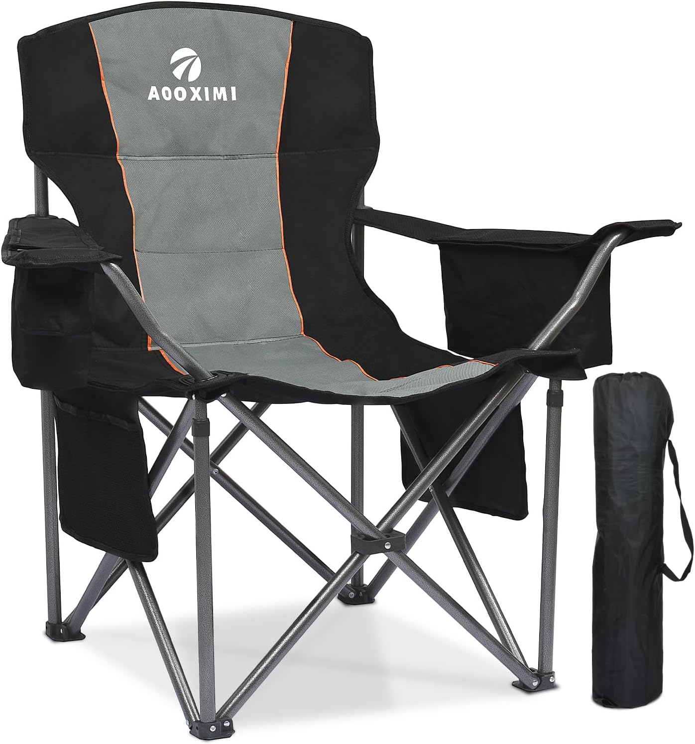 Oversized Folding Camping Chairs, Outdoor Chair Heavy Duty Support 450 LBS with Padded Cushion Seat and Back, with Cup Holder and Cooler Bag, Portable Lawn Chair for Beach Picnic Sports