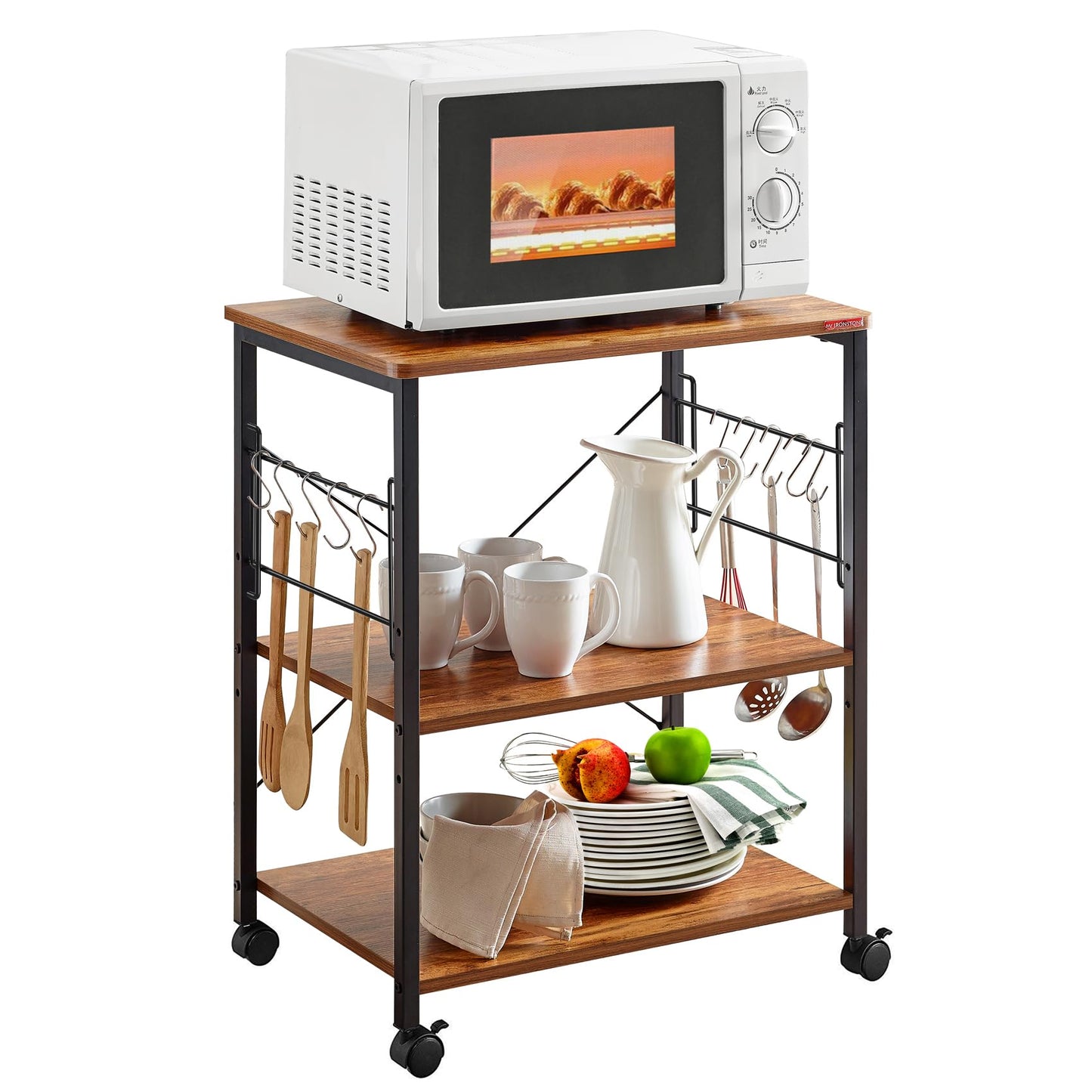 Kitchen Stand Microwave Cart 23.7'' for Small Space, Coffee Cart 3-Tier Rolling Utility