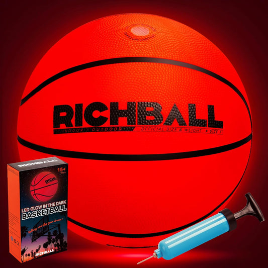 LED Light Up Basketball, Glow in The Dark Basketball for Adult, Night Basket Ball Game, Indoor Outdoor Size 7 Impact Glowing Ball with Pump
