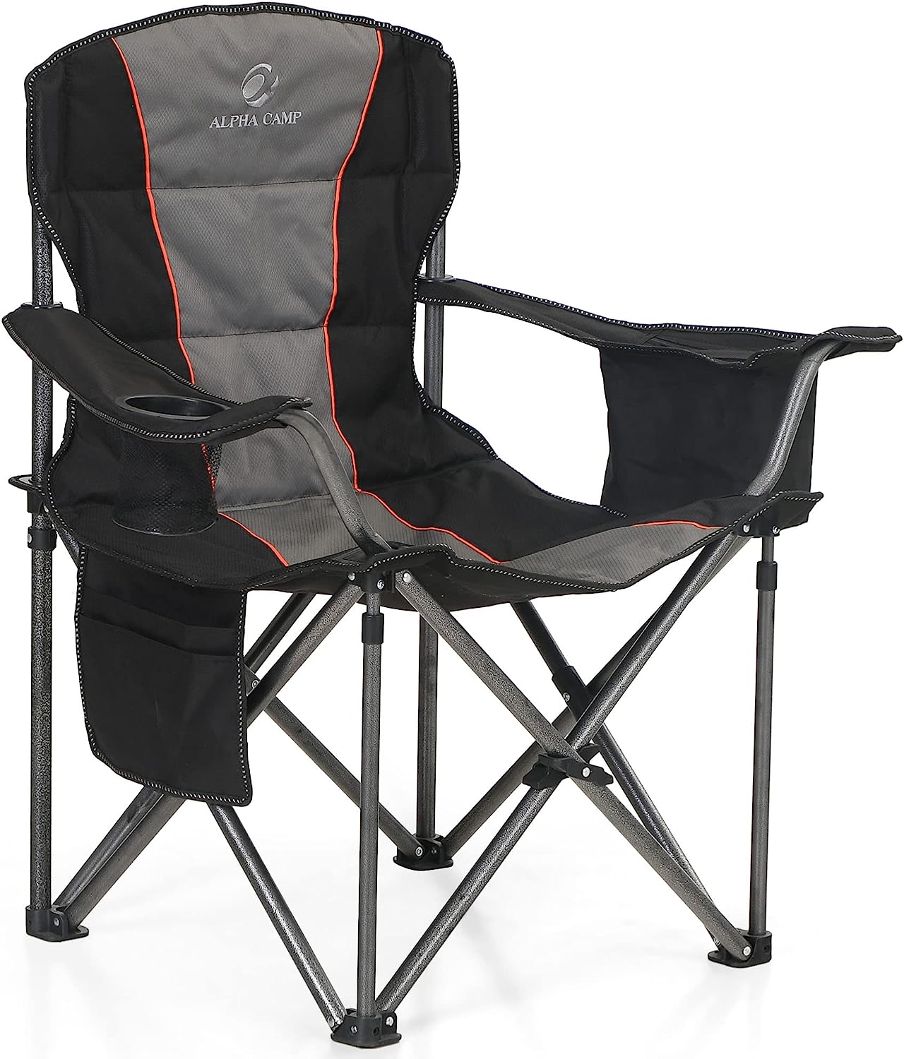 LET'S CAMP Folding Camping Chair Oversized Heavy Duty Padded Outdoor Chair with Cup Holder Storage and Cooler Bag, 450 LBS Weight Capacity, Thicken 600D Oxford