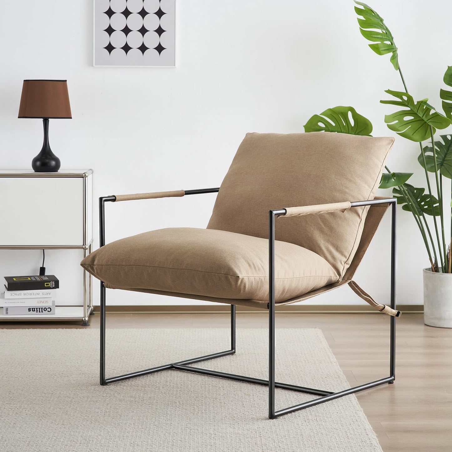 Basic Accent Sling Chair Modern Armchair for Living Room Bedroom Reading Office Metal Frame