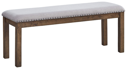 Moriville Casual Rustic Upholstered Dining Bench, Grey & Brown