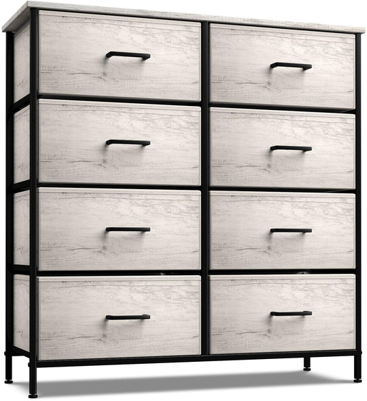 Dresser with 8 Faux Wood Drawers - Chest Organizer Unit with Steel Frame Wood