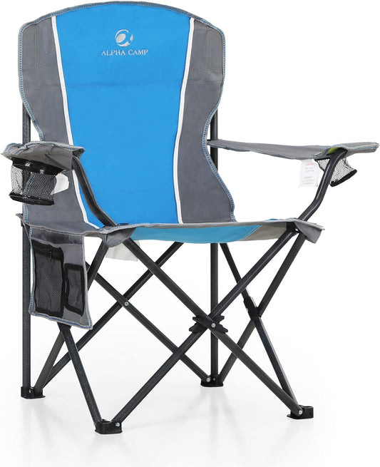 LET'S CAMP Oversized Outdoors Folding Camping Chair Heavy Duty Arm Chair with Cup Holder and Storage Bag, 350 LBS Weight Capacity