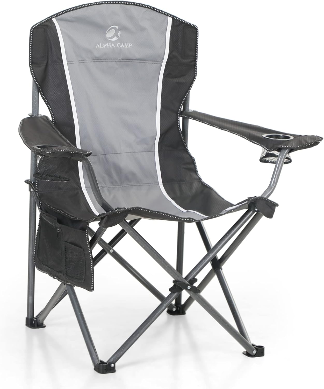 LET'S CAMP Oversized Outdoors Folding Camping Chair Heavy Duty Arm Chair with Cup Holder and Storage Bag, 350 LBS Weight Capacity
