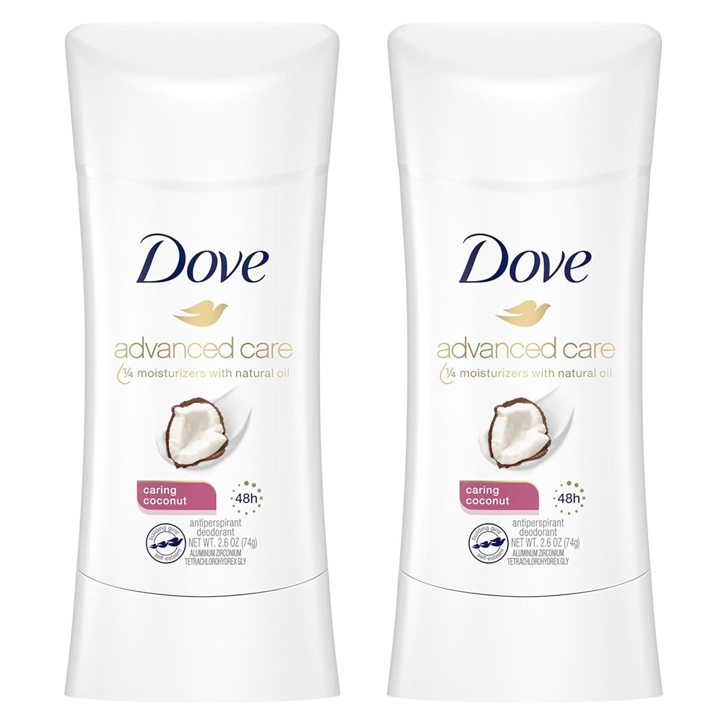 Dove Advanced Care Antiperspirant Caring Coconut Deodorant Stick for Women - 2.6 oz. (2 packs)