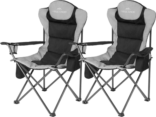 Camping Chairs, Camping Chairs for Heavy People, Folding Chairs for Outside Outdoor Folding Chairs with Cup Holder & Cooler Bag, Camp Chairs Supports up to 350lbs (2 Pcs, Black)