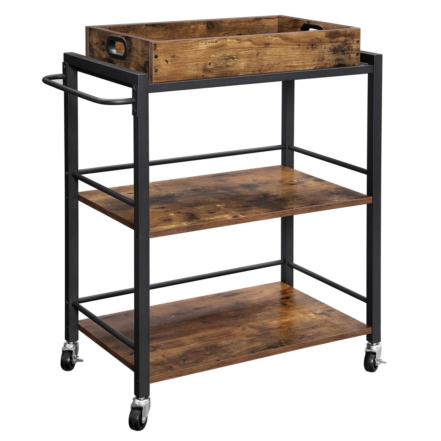 Industrial Bar Cart for The Home, Serving Cart with Wheels and Handle, 3-Tier Beverage