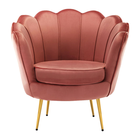 Pink Velvet Accent Chair for Living Room, Lounge Chair for Bedroom with Gold Metal Legs, Vanity Chair