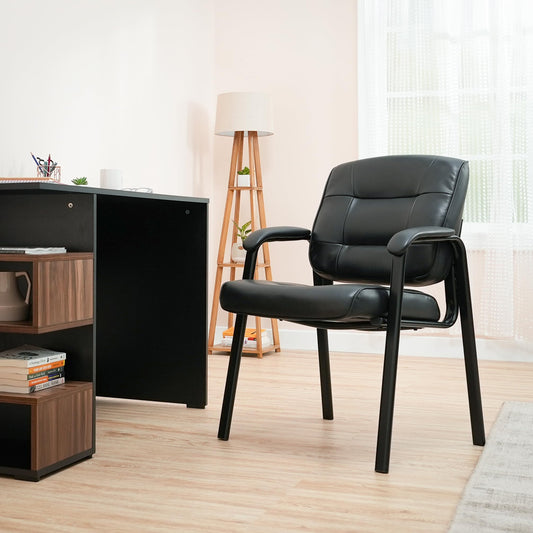 Classic Faux Leather Office Desk Guest Chair with Metal Frame