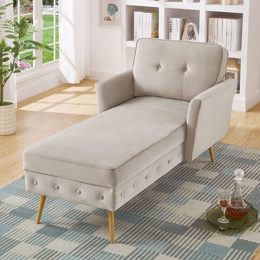 24KF Taupe Velvet Upholstered Tufted Chaise Lounge Chair - $140