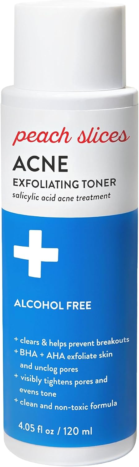 Peach Slices | Acne Exfoliating Toner | 2% Salicylic Acid | AHA+BHA Exfoliation | Facial Cleanser | Calms & Soothes | Prevents Breakouts | Alcohol & Sulfate Free | Skin Care for Women & Men | 4 Oz