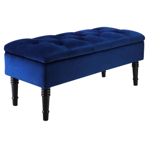 Buttoned Velvet Storage Bench Luxurious Velvet Upholstery with Sturdy Rubberwood Legs and Spacious Storage Storage Footstools & Benches Living and Home