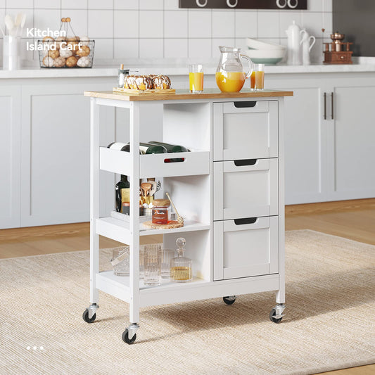 Small Solid Wood Top Kitchen Island Cart on Wheels with Storage, Rolling Portable Dining