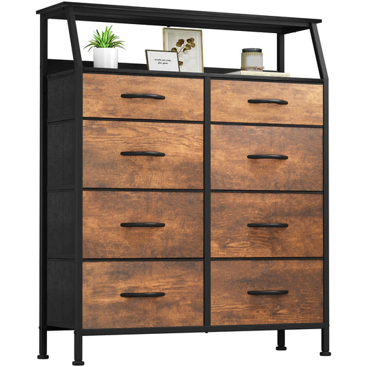 8 Drawers Fabric Dresser for Bedroom, Tall Storage Drawer Unit with Shelves