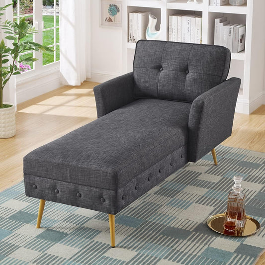 24KF Dark Gray Upholstered Tufted Chaise Lounge Chair - $140