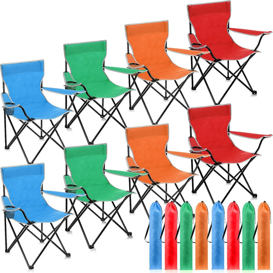8 Pcs Folding Camping Chairs with Cupholder and Carry Bag Multicolor Portable Lightweight Lawn Chairs with Mesh Side Pocket for Camp Fishing Hiking Picnic Party Beach Outdoor Sports Activity
