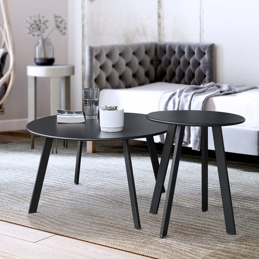 Patio Outdoor Coffee Table Set of 2 - Weather Resistant Outdoor Round End Table