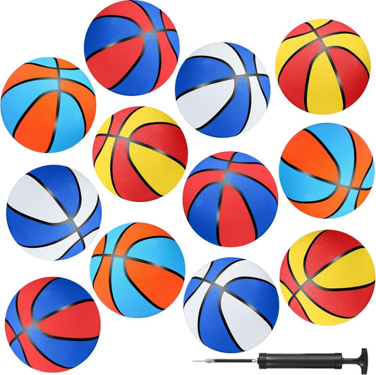 Jerify 12 Pcs Mini Basketball 7 Inch Mini Hoop Basketball Size 3 Small Basketball Rubber Basketball Assorted Colors Arcade Basketball Set with Air Pump for Indoor Outdoor Pool Party Favors Game