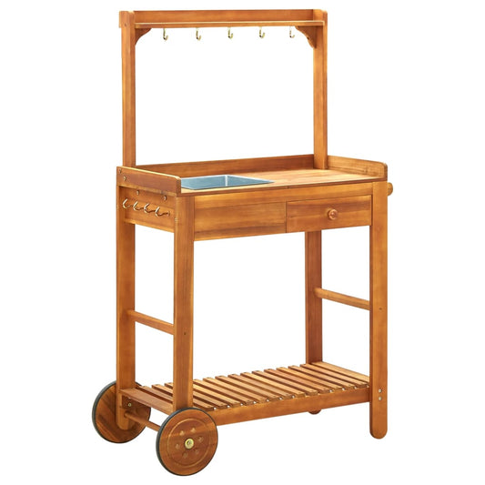 Garden Kitchen Trolley Solid Acacia Wood 36.2&quot;X17.1&quot;X55.7&quot;