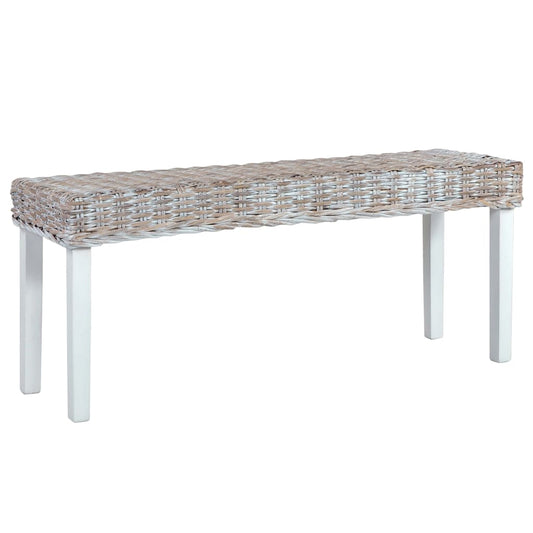 Bench 43.3&quot; Natural Kubu Rattan And Solid Mango Wood